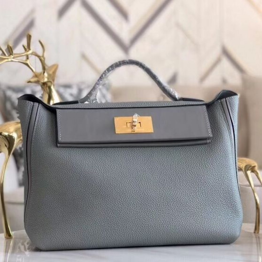 Hermes 24/24 29 Bag In Blue Glacier Clemence Calfskin