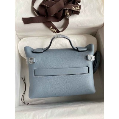 Hermes 24/24 Mini 21 Handmade Bag in Blue Lin Evercolor Leather