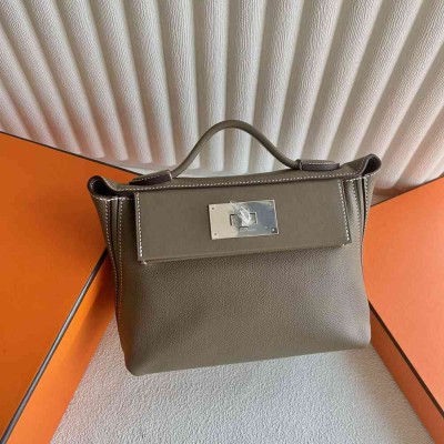 Hermes 24/24 Mini 21 Handmade Bag in Taupe Evercolor Leather