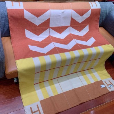 Hermes Avalon H Club Blanket in Terre Cuite/Yellow Cashmere