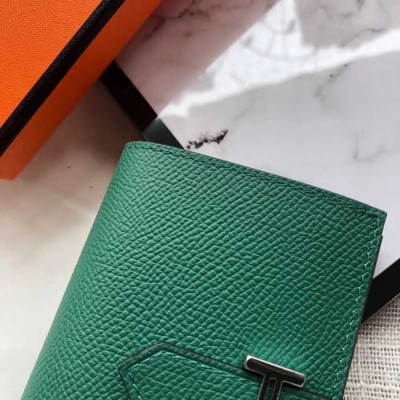 Hermes Bearn Mini Wallet In Vert Vertigo Epsom Leather