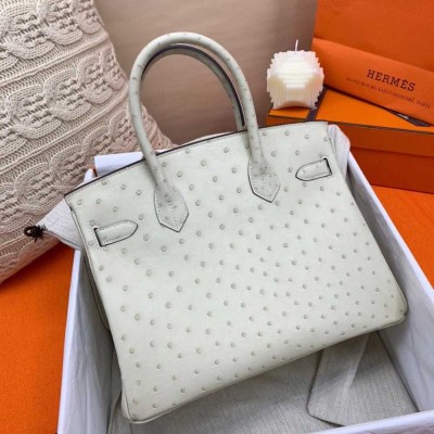 Hermes Birkin 30 Handmade Bag In Beton Ostrich Skin