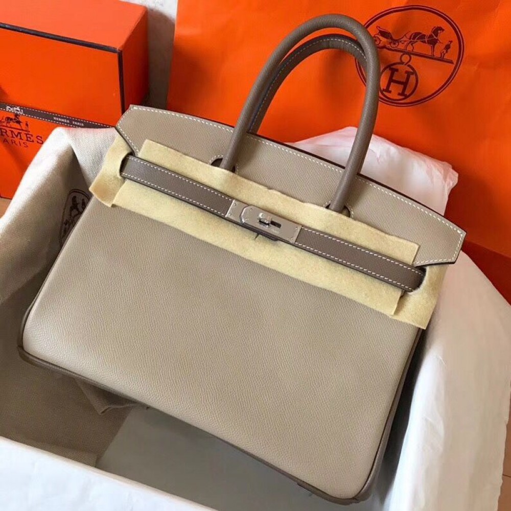 Hermes Birkin 30 Handmade Bicolor Bag In Grey Epsom Leather