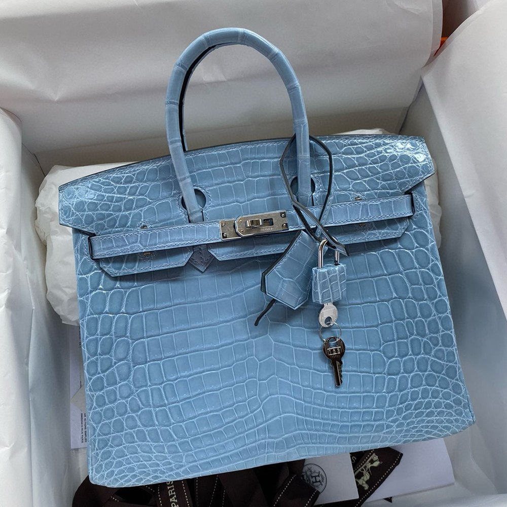 Hermes Birkin 25 Handmade Bag in Bleu du Nord Crocodile Niloticus Shiny Skin