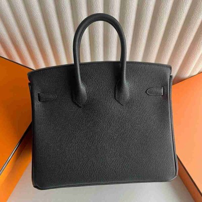 Hermes Birkin 25 Retourne Handmade Bag in Black Madame Calfskin