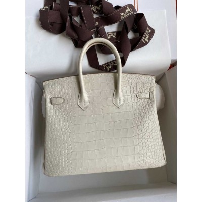 Hermes Birkin 25 Retourne Handmade Bag In Beton Matte Alligator Leather