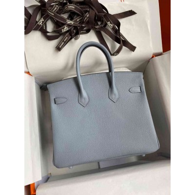 Hermes Birkin 25 Retourne Handmade Bag In Blue Lin Epsom Calfskin