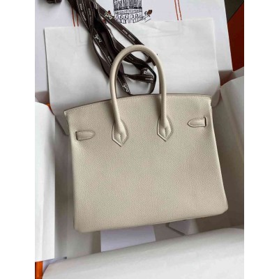 Hermes Birkin 25 Retourne Handmade Bag In Craie Epsom Calfskin