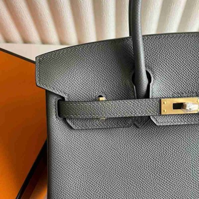 Hermes Birkin 25 Retourne Handmade Bag in Gris Meyer Epsom Calfskin