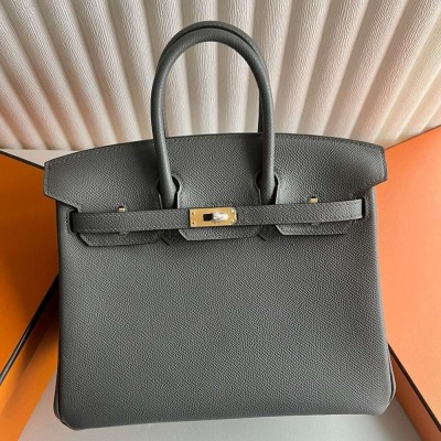 Hermes Birkin 25 Retourne Handmade Bag in Gris Meyer Epsom Calfskin