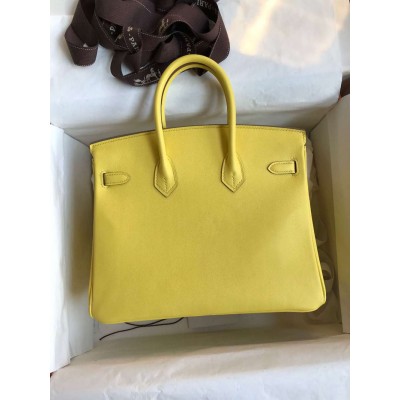 Hermes Birkin 25 Retourne Handmade Bag In Lime Swift Calfskin