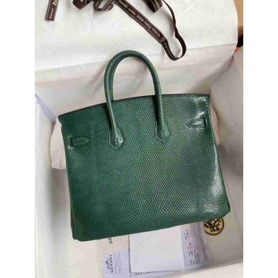 Hermes Birkin 25 Retourne Handmade Bag In Malachite Lizard Leather