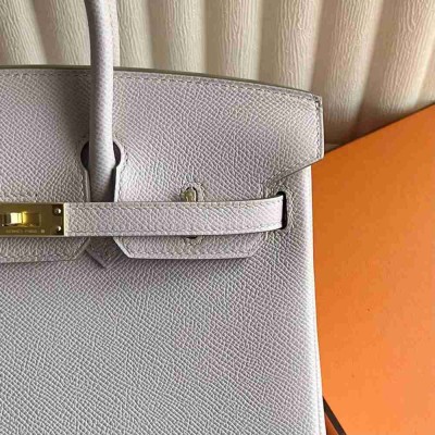 Hermes Birkin 25 Retourne Handmade Bag In Mauve Pale Epsom Calfskin