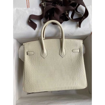 Hermes Birkin 25 Retourne Handmade Bag In Nata Matte Alligator Leather