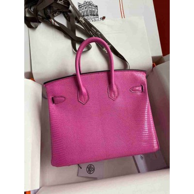 Hermes Birkin 25 Retourne Handmade Bag In Pink Lizard Leather