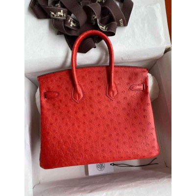 Hermes Birkin 25 Retourne Handmade Bag In Red Ostrich Leather