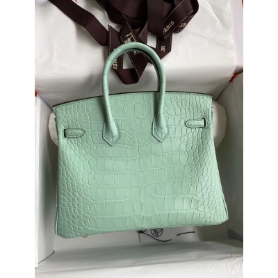 Hermes Birkin 25 Retourne Handmade Bag In Vert De Matte Alligator Leather