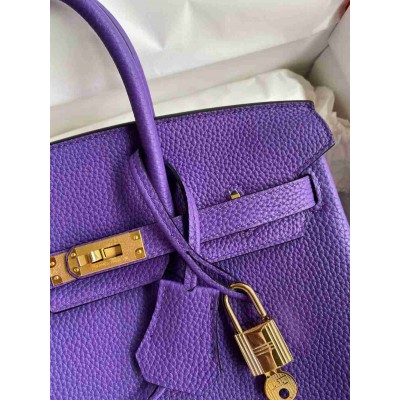 Hermes Birkin 25 Retourne Handmade Bag In Violet Clemence Leather