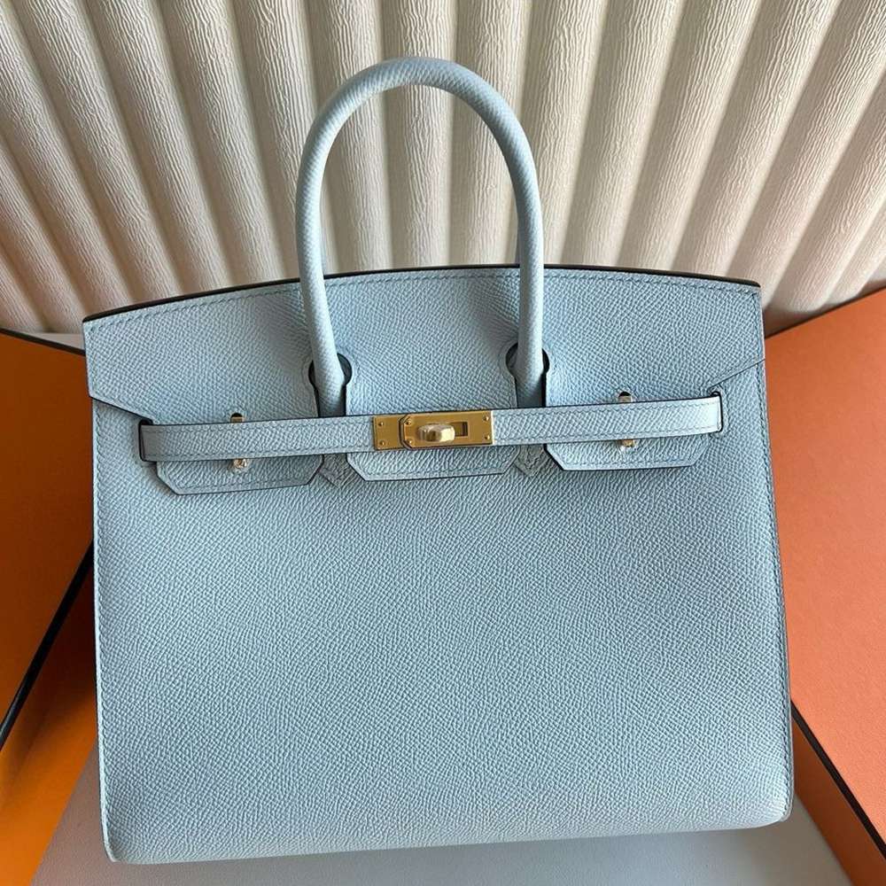 Hermes Birkin 25 Sellier Handmade Bag in Blue Brume Epsom Calfskin