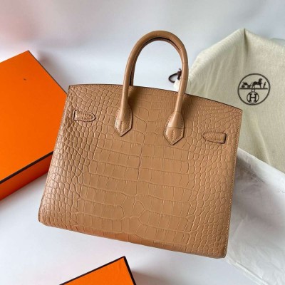 Hermes Birkin 25 Sellier Handmade Bag in Chai Matte Alligator Leather