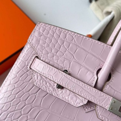 Hermes Birkin 25 Sellier Handmade Bag in Mauve Pale Matte Alligator Leather