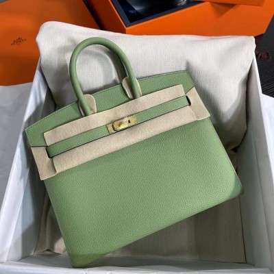 Hermes Birkin 25 Sellier Handmade Bag In Vert Criquet Epsom Calfskin