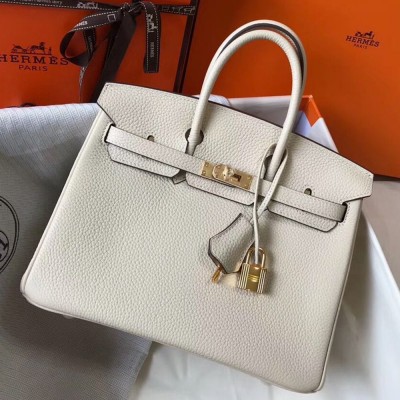 Hermes Birkin 25cm Bag In Beton Clemence Leather GHW