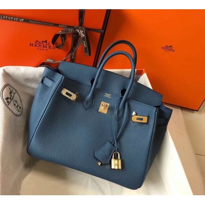 Hermes Birkin 25cm Bag In Blue Agate Clemence Leather GHW