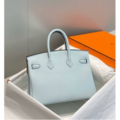 Hermes Birkin 25cm Bag In Blue Brume Clemence Leather PHW