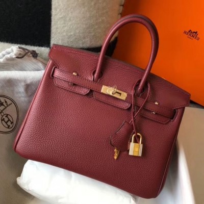 Hermes Birkin 25cm Bag In Bordeaux Clemence Leather GHW