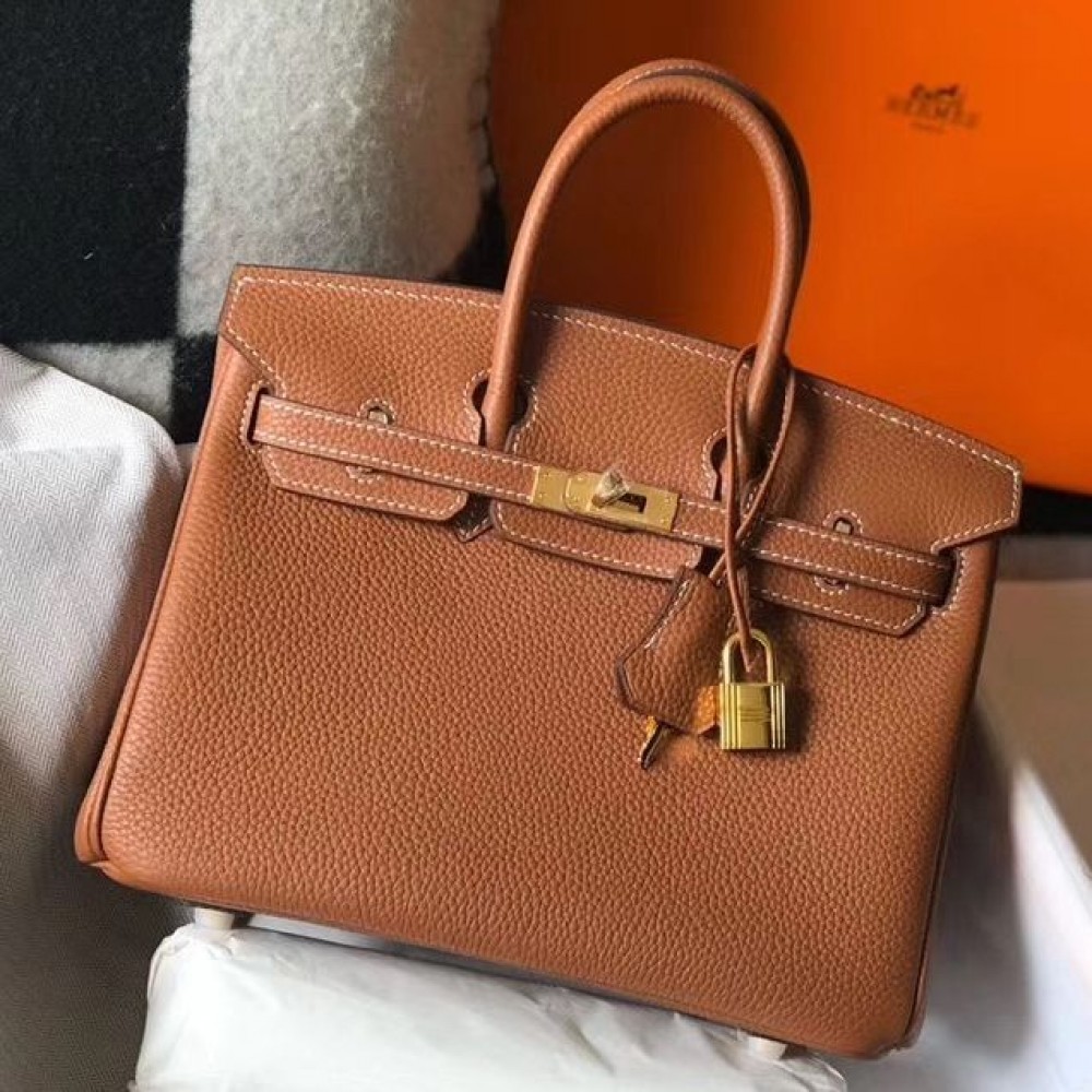 Hermes Birkin 25cm Bag In Gold Clemence Leather GHW