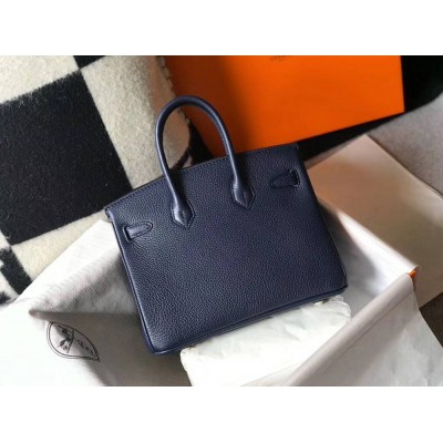 Hermes Birkin 25cm Bag In Navy Blue Clemence Leather GHW