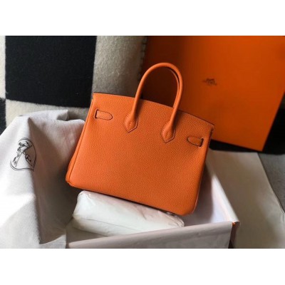 Hermes Birkin 25cm Bag In Orange Clemence Leather GHW