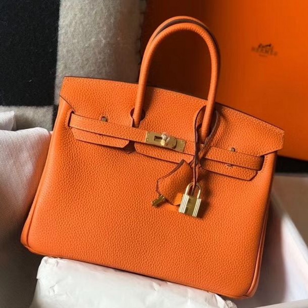 Hermes Birkin 25cm Bag In Orange Clemence Leather GHW