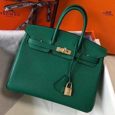 Hermes Birkin 25cm Bag In Vert Vertigo Clemence Leather GHW