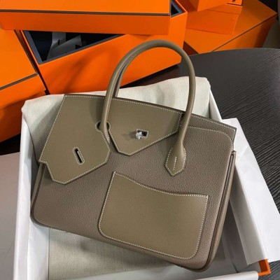 Hermes Birkin 30 en Desordre Bag in Taupe Swift and Clemence Leather