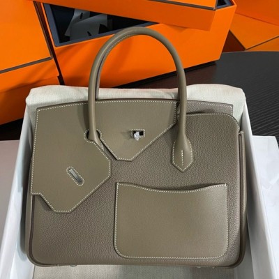 Hermes Birkin 30 en Desordre Bag in Taupe Swift and Clemence Leather