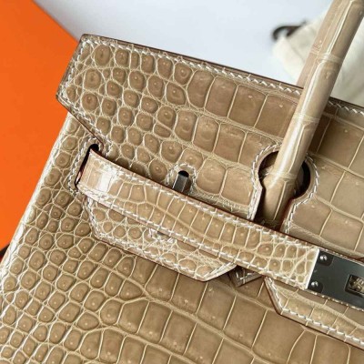 Hermes Birkin 30 Handmade Bag in Biscuit Crocodile Porosus Shiny Skin