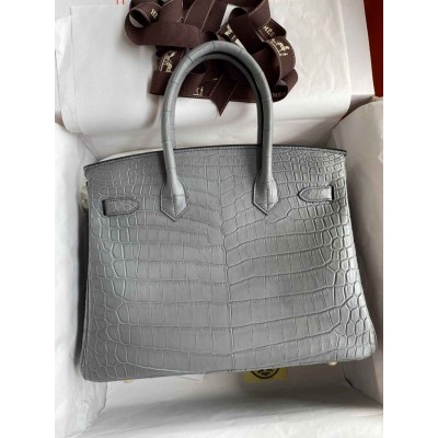 Hermes Birkin 30 Handmade Bag In Etain Crocodile Niloticus Matte Skin