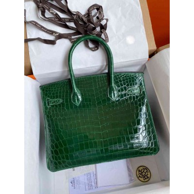 Hermes Birkin 30 Handmade Bag In Malachite Crocodile Niloticus Shiny Skin