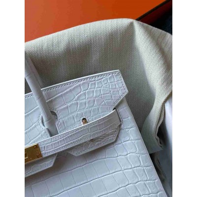 Hermes Birkin 30 Handmade Bag In White Crocodile Niloticus Matte Skin