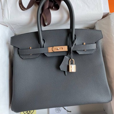 Hermes Birkin 30 Retourne Handmade Bag In Ardoise Clemence Leather