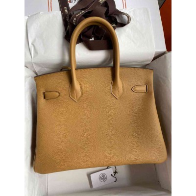 Hermes Birkin 30 Retourne Handmade Bag In Biscuit Clemence Leather