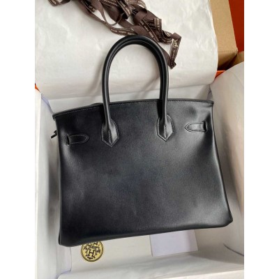 Hermes Birkin 30 Retourne Handmade Bag In Black Box Calfskin