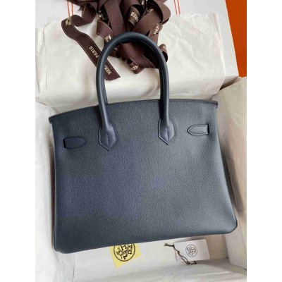 Hermes Birkin 30 Retourne Handmade Bag In Blue Nuit Epsom Calfskin