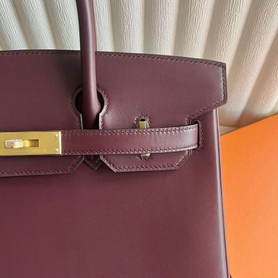 Hermes Birkin 30 Retourne Handmade Bag in Bordeaux Box Calfskin