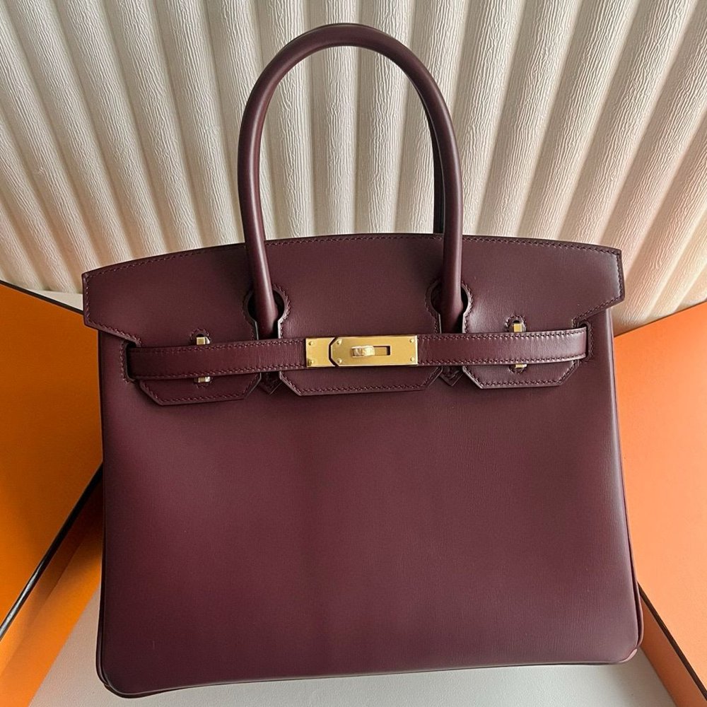 Hermes Birkin 30 Retourne Handmade Bag in Bordeaux Box Calfskin