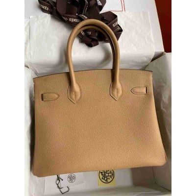 Hermes Birkin 30 Retourne Handmade Bag In Chai Clemence Leather