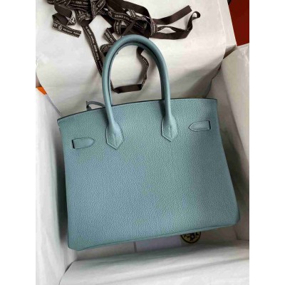 Hermes Birkin 30 Retourne Handmade Bag In Ciel Clemence Leather