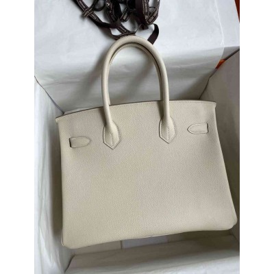 Hermes Birkin 30 Retourne Handmade Bag In Craie Epsom Calfskin